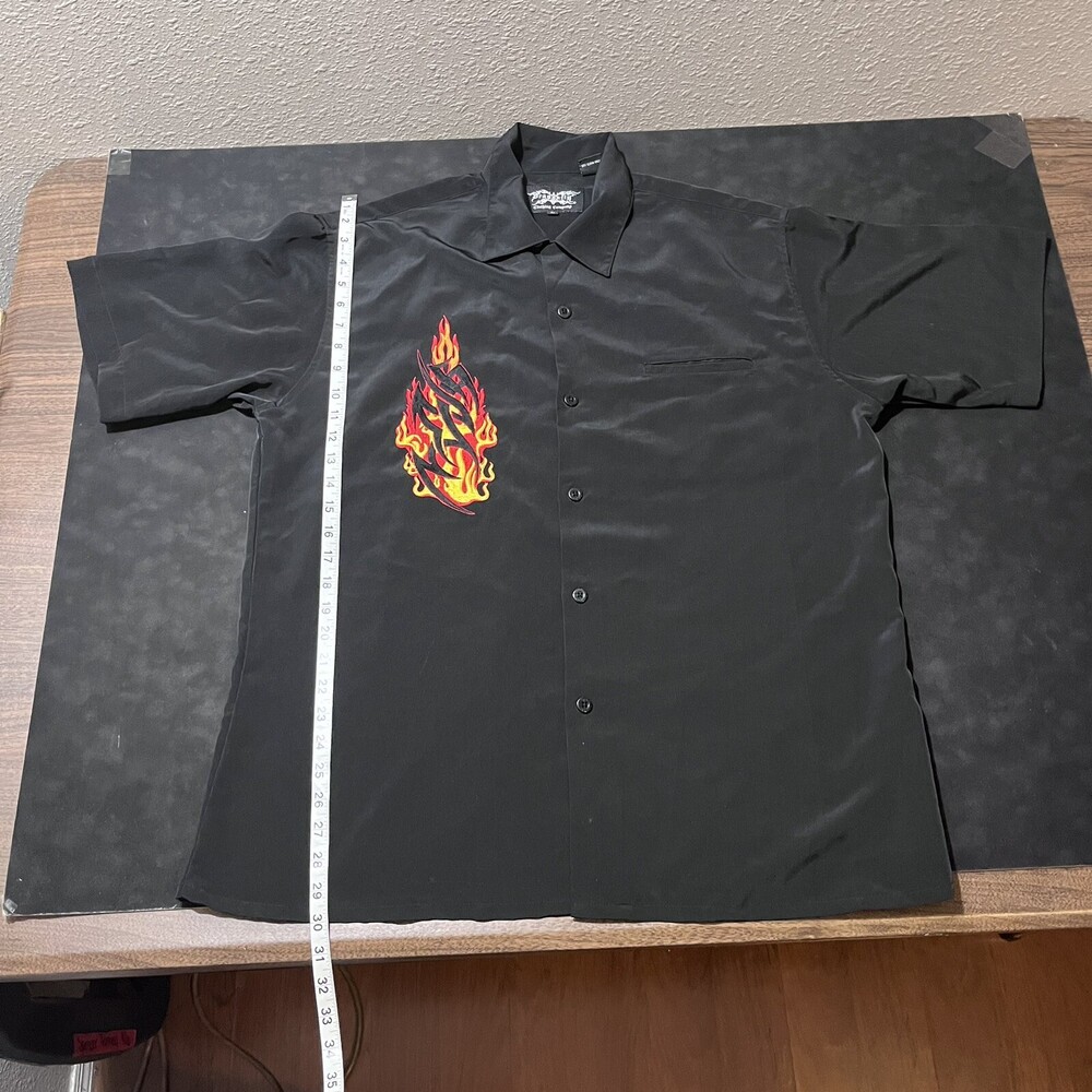 Vintage Dragonfly Shirt Rayon Flames Fire Pocket Rockabilly Scarface betty page